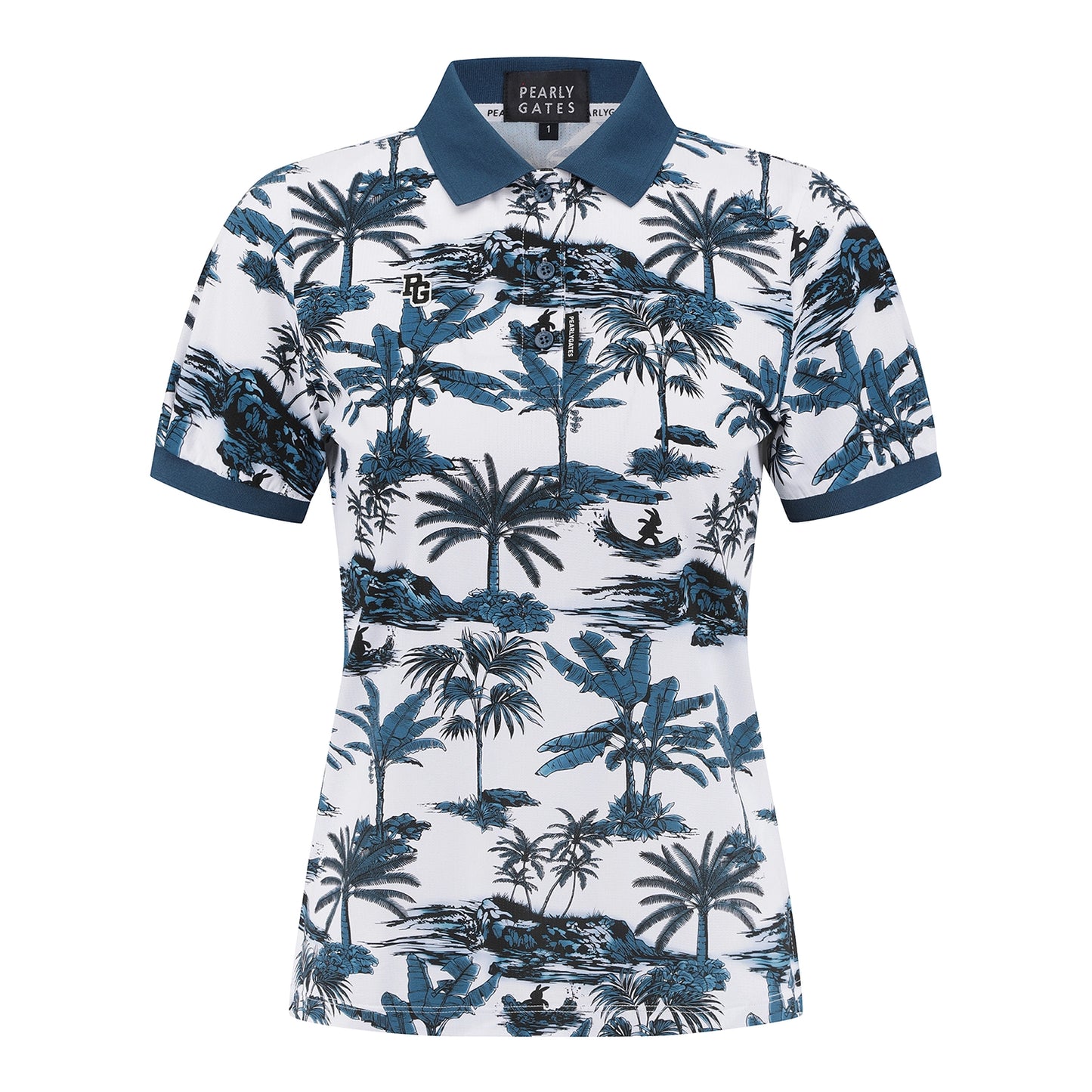 Pearly Gates/ Palm Tree Print Short Sleeve Polo Shirt – Brown & Blue