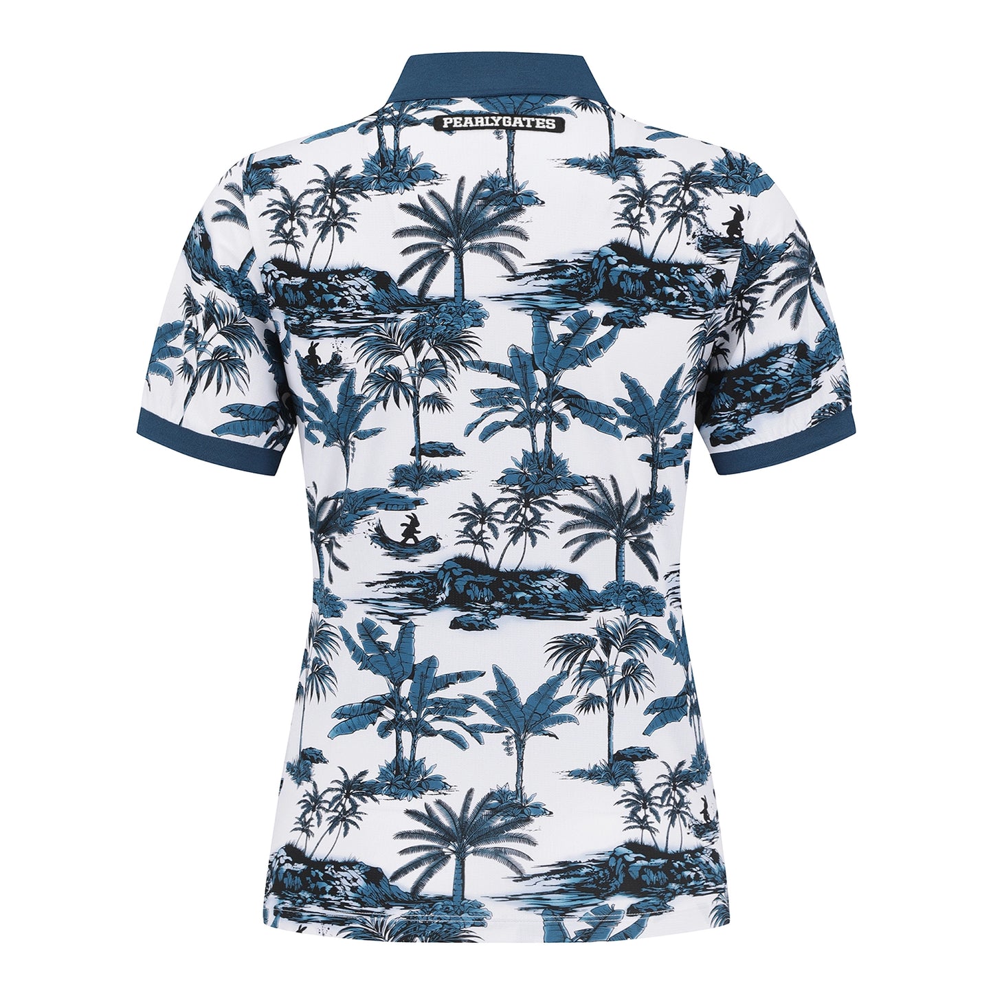 Pearly Gates/ Palm Tree Print Short Sleeve Polo Shirt – Brown & Blue