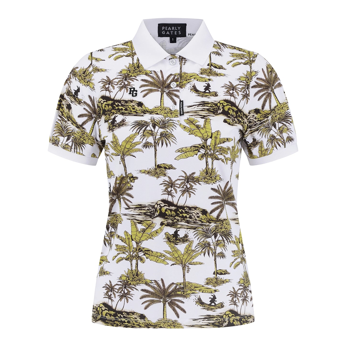 Pearly Gates/ Palm Tree Print Short Sleeve Polo Shirt – Brown & Blue
