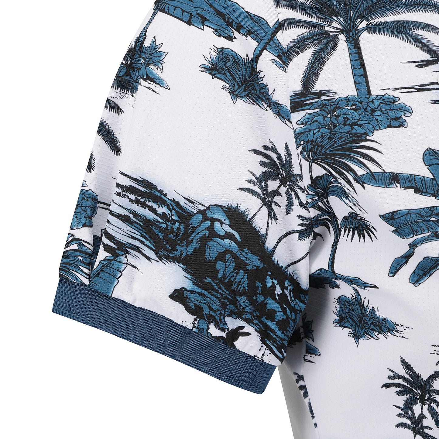 Pearly Gates/ Palm Tree Print Short Sleeve Polo Shirt – Brown & Blue
