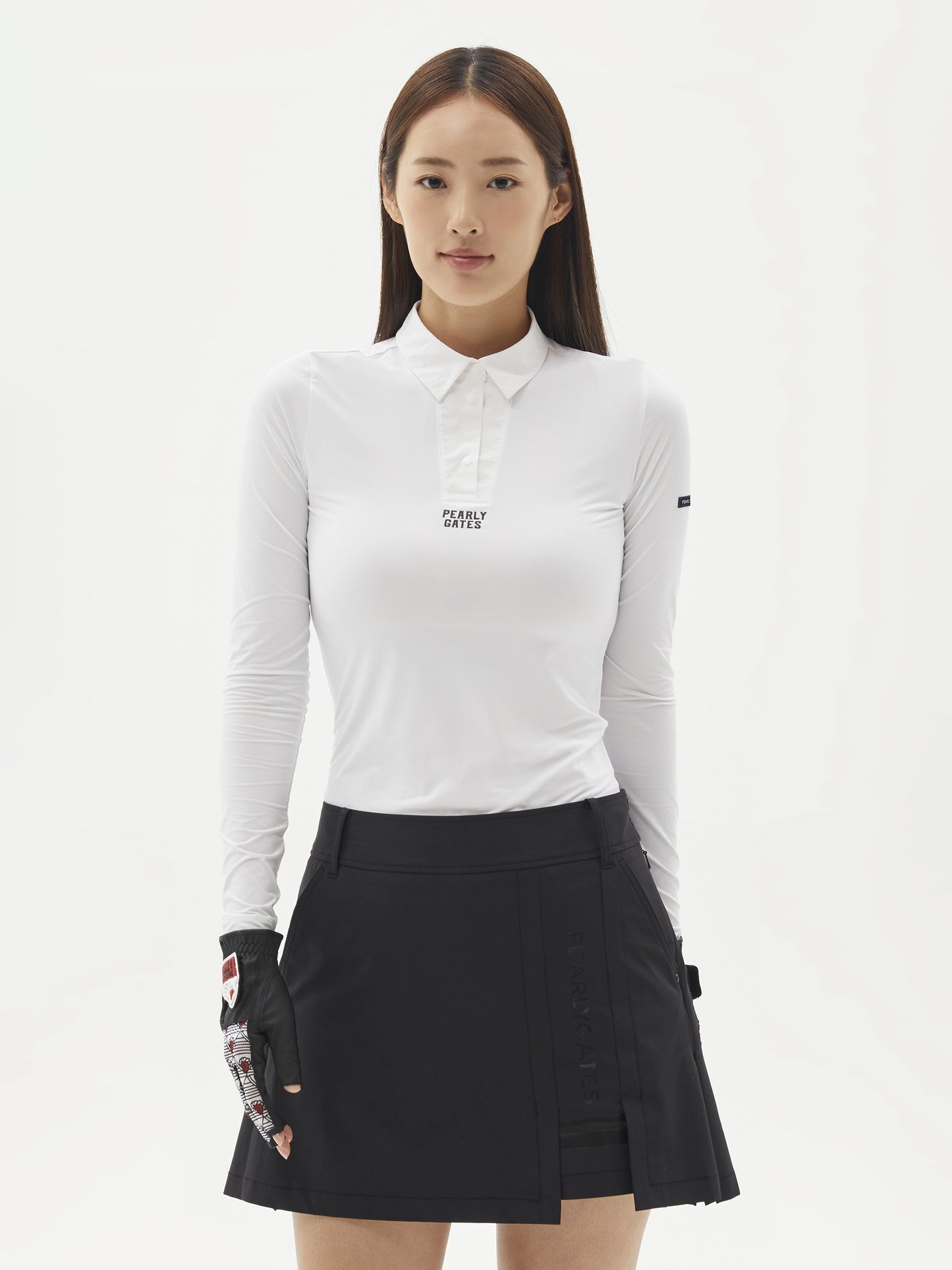 Pearly Gates / Women's Stretch Collar Long Sleeve Top – White & Black