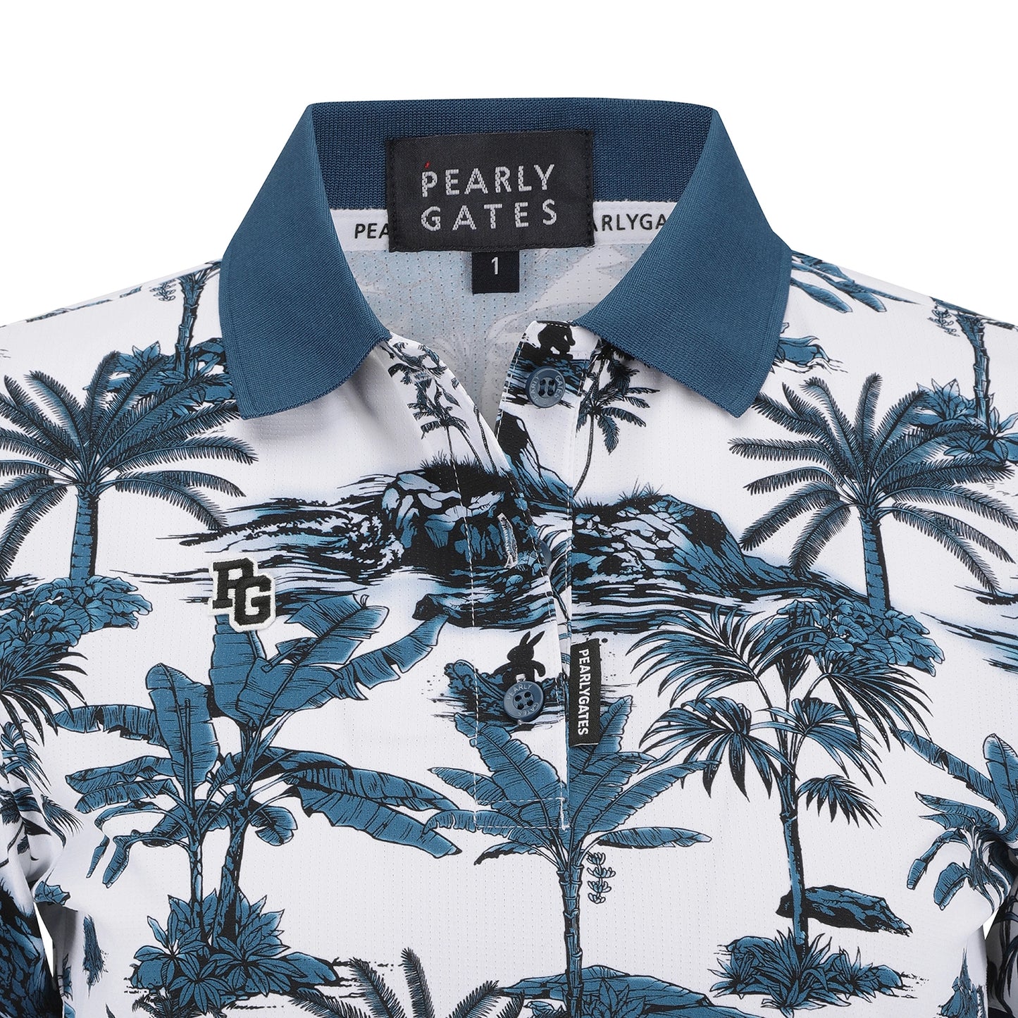 Pearly Gates/ Palm Tree Print Short Sleeve Polo Shirt – Brown & Blue